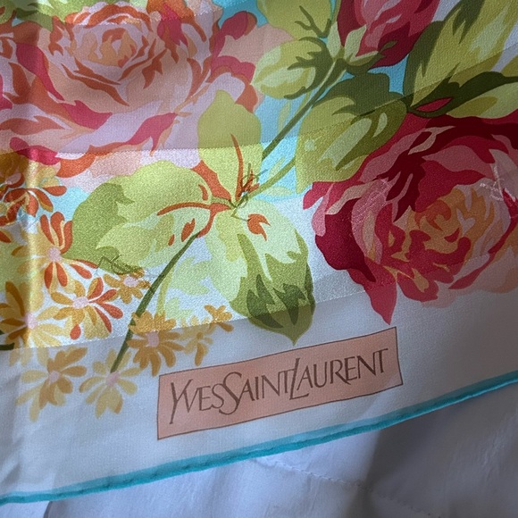 YSL Yves Saint Laurent Floral Silk Scarf 34" - Picture 8 of 9